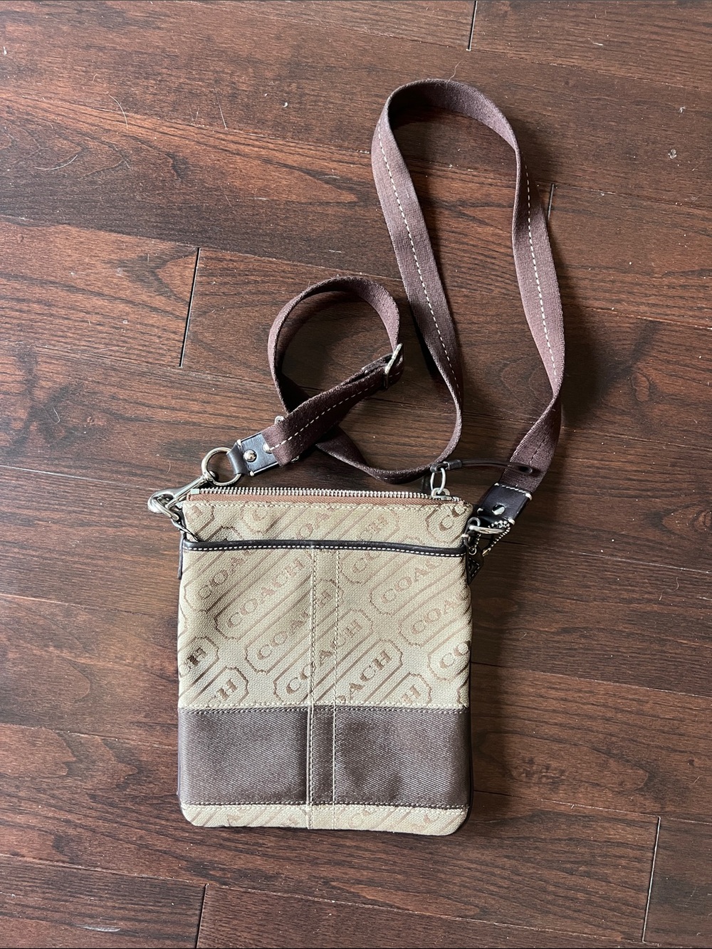 Coach Beige and Brown Signature Crossbody Bag